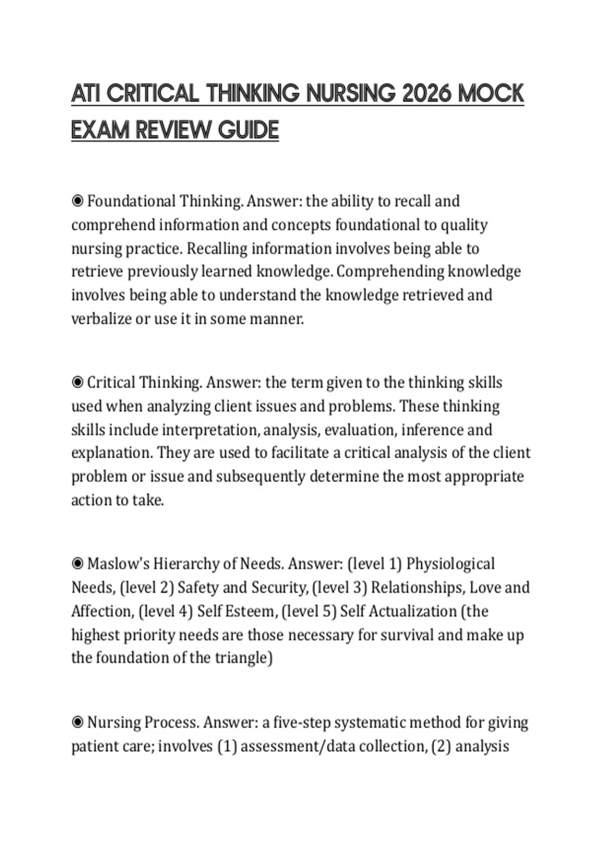ATI CRITICAL THINKING NURSING 2026 MOCK EXAM REVIEW GUIDE - ATI DOSAGE ...
