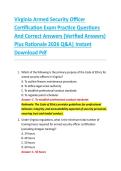 Virginia Armed Security Officer  Certification Exam Practice Questions  And Correct Answers &lpar;Verified Answers&rpar;  Plus Rationale 2026 Q&A&vert; Instant  Download Pdf 