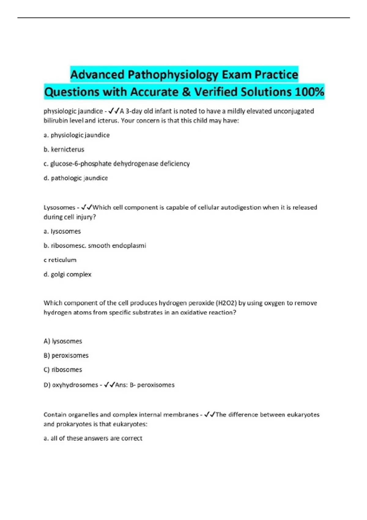 Advanced Pathophysiology Exam Practice Questions with Accurate ...
