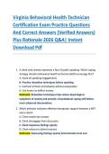 Virginia Behavioral Health Technician  Certification Exam Practice Questions  And Correct Answers &lpar;Verified Answers&rpar;  Plus Rationale 2026 Q&A&vert; Instant  Download Pdf