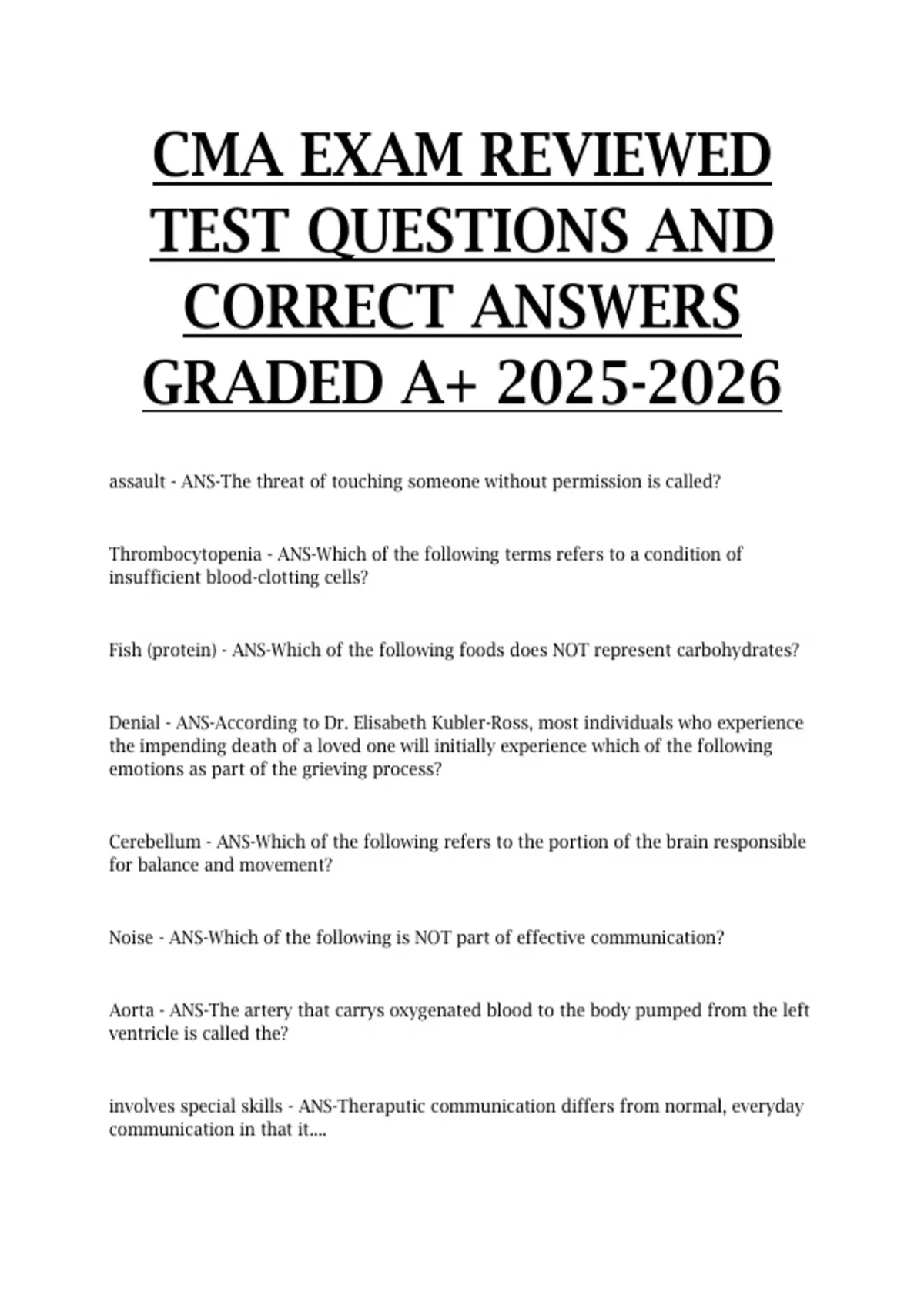 CMA Exam Reviewed test questions and correct answers GRADED A+ - CMA ...