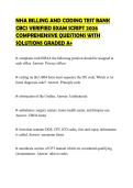 NHA BILLING AND CODING TEST BANK CBCS VERIFIED EXAM SCRIPT 2026 COMPREHENSIVE QUESTIONS WITH SOLUTIONS GRADED A&plus;
