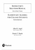Instructor's Solutions Manual for Elementary Algebra For College Students 10th Edition by Allen Angel&comma; Dennis Runde&comma; Chapter 1-10 &vert; All Chapters