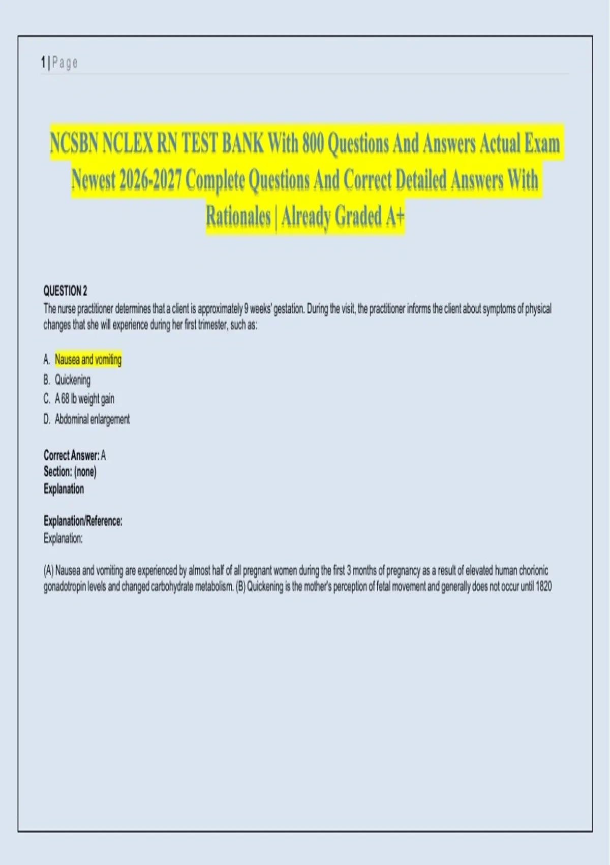 NCSBN NCLEX RN TEST BANK With 800 Questions And Answers Actual Exam ...