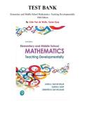Test Bank for Elementary and Middle School Mathematics&colon; Teaching Developmentally 10th Edition by John Van de Walle&comma; Karen Karp&comma; Chapter 1-22 &vert; All Chapters