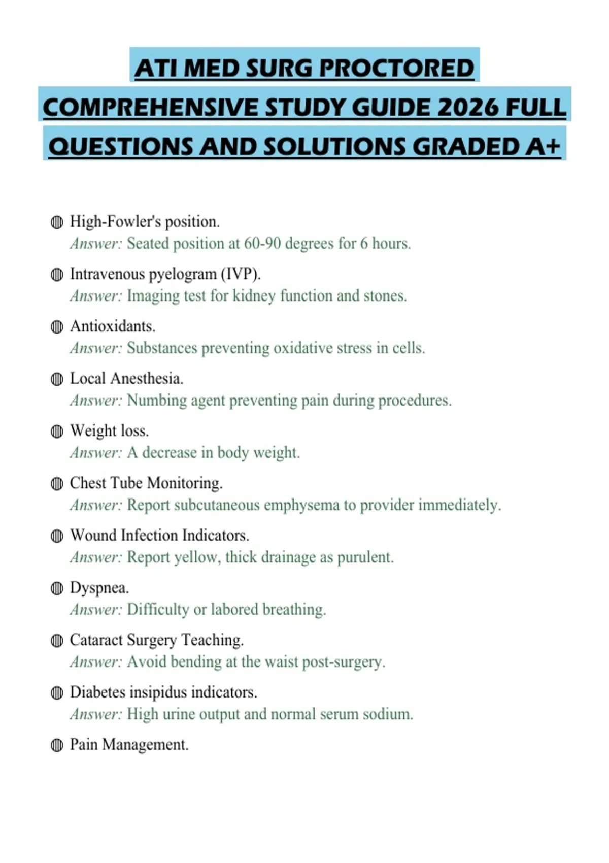 TI MED SURG PROCTORED COMPREHENSIVE STUDY GUIDE 2026 FULL QUESTIONS AND ...