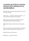 ATI ANATOMY AND PHYSIOLOGY EXAM FINAL PAPER 2026 TESTED QUESTIONS WITH FULL SOLUTION GRADED A&plus;