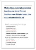 Master Mason Licensing Exam Practice Questions And Correct Answers &lpar;Verified Answers&rpar; Plus Rationales 2026 Q&A &vert; Instant Download Pdf