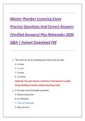 Master Plumber Licensing Exam Practice Questions And Correct Answers &lpar;Verified Answers&rpar; Plus Rationales 2026 Q&A &vert; Instant Download Pdf
