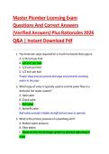 Master Plumber Licensing Exam Questions And Correct Answers &lpar;Verified Answers&rpar; Plus Rationales 2026 Q&A &vert; Instant Download Pdf