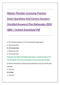 Master Plumber Licensing Practice Exam Questions And Correct Answers &lpar;Verified Answers&rpar; Plus Rationales 2026 Q&A &vert; Instant Download Pdf
