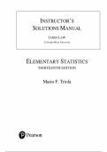 Instructor's Solutions Manual for Elementary Statistics 13th Edition by Mario Triola&comma; Chapter 1-14 &vert; All Chapters