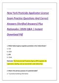 New York Pesticide Applicator License Exam Practice Questions And Correct Answers &lpar;Verified Answers&rpar; Plus Rationales &vert;2026 Q&A &vert; Instant Download Pdf
