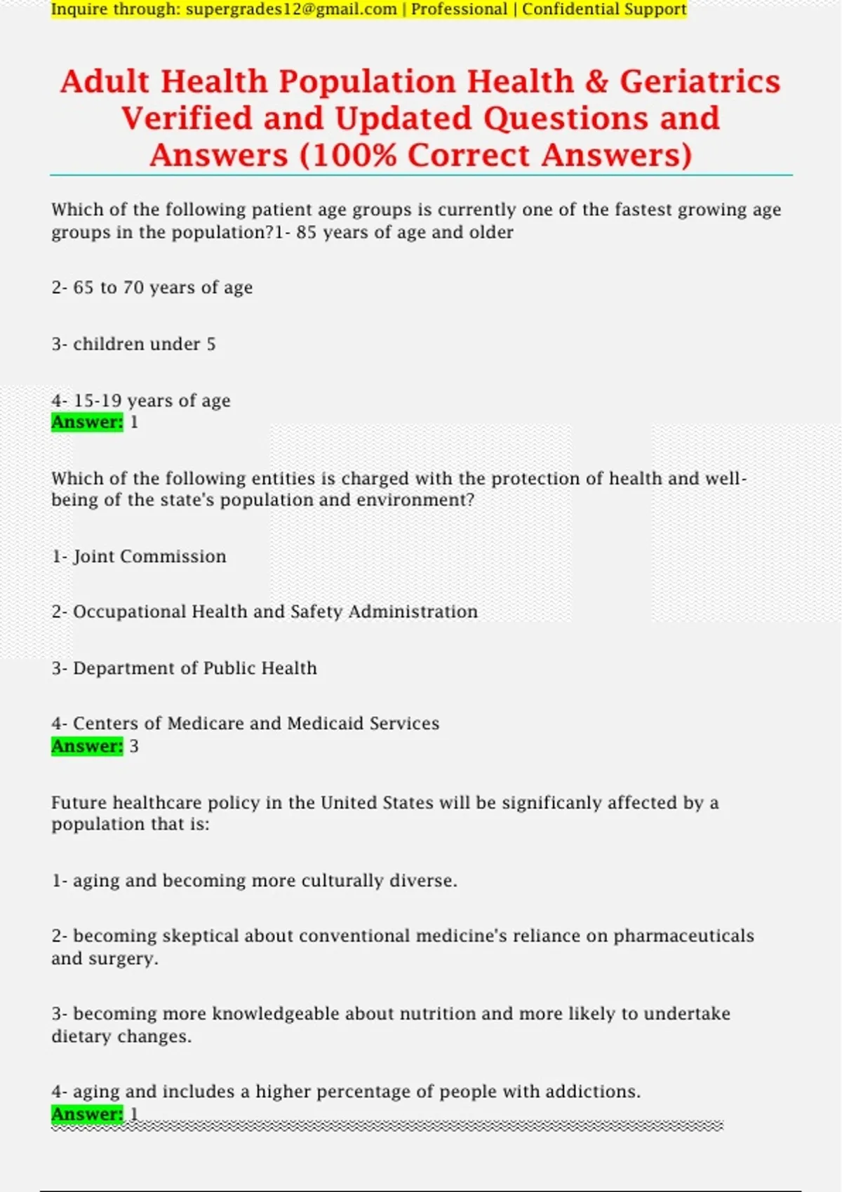 Adult Health Population Health & Geriatrics Verified and Updated ...