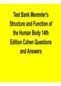 Test Bank &ndash; Memmler&rsquo;s Structure and Function of the Human Body 14th Edition by Cohen &lpar;2026 Update&rpar;