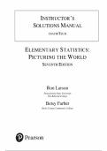 Instructor's Solutions Manual for Elementary Statistics&colon; Picturing the World 7th Edition by Ron Larson&comma; Betsy Farber&comma; Chapter 1-11 &vert; All Chapters