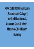 NUR 2633 MCH Final Exam &ndash; Rasmussen College Verified Questions & Answers &lpar;2026 Update&rpar;