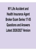 NY Life Accident and Health Insurance Agent&sol;Broker Exam Series 17-55 &ndash; Questions & Answers &lpar;Latest 2026 Update&rpar;