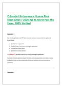 Colorado Life Insurance License Final  Exam &lpar;2025 &sol; 2026&rpar; Qs & Ans to Pass the  Exam&comma; 100&percnt; Verified 