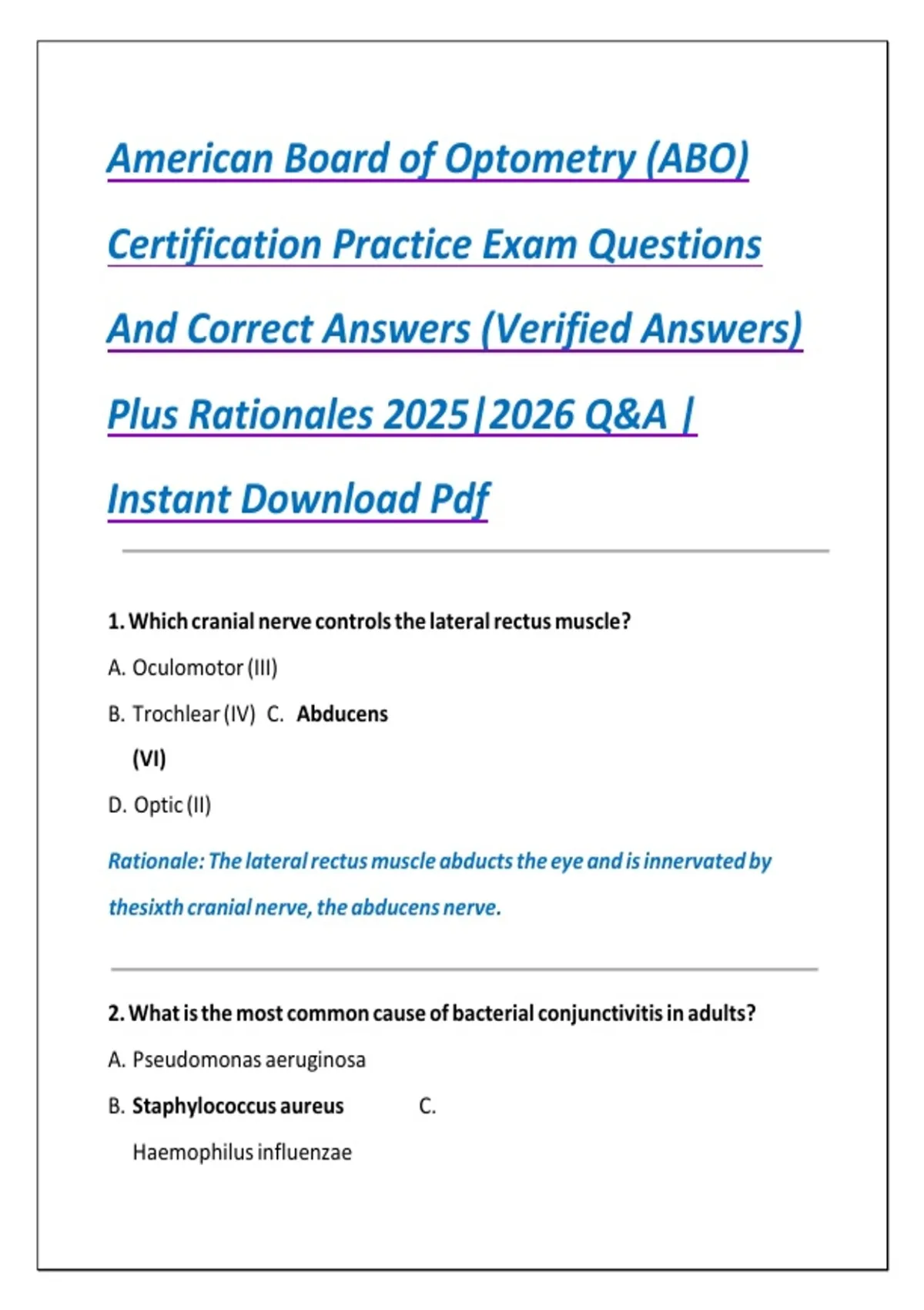 American Board of Optometry (ABO) Certification Practice Exam Questions ...