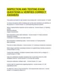INSPECTION AND TESTING EXAM QUESTIONS & VERIFIED CORRECT ANSWERS