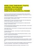 WORK ZONE TEMPORARY TRAFFIC CONTROL TECH PRE-QUIZ QUESTIONS & ACCURATE COMPLETE SOLUTIONS ALL PASSED