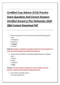 Certified Crop Advisor &lpar;CCA&rpar; Practice  Exam Questions And Correct Answers  &lpar;Verified Answers&rpar; Plus Rationales 2026  Q&A Instant Download Pdf