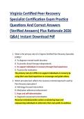 Virginia Certified Peer Recovery  Specialist Certification Exam Practice  Questions And Correct Answers  &lpar;Verified Answers&rpar; Plus Rationale 2026  Q&A&vert; Instant Download Pdf 