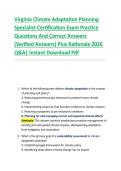 Virginia Climate Adaptation Planning  Specialist Certification Exam Practice  Questions And Correct Answers  &lpar;Verified Answers&rpar; Plus Rationale 2026  Q&A&vert; Instant Download Pdf  