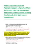 Virginia Commercial Pesticide  Applicator Category 1 Agricultural Plant  Pest Control Exam Practice Questions  And Correct Answers &lpar;Verified Answers&rpar;  Plus Rationale 2026 Q&A&vert; Instant  Download Pdf 