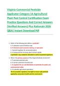Virginia Commercial Pesticide  Applicator Category 1A Agricultural  Plant Pest Control Certification Exam  Practice Questions And Correct Answers  &lpar;Verified Answers&rpar; Plus Rationale 2026  Q&A&vert; Instant Download Pdf  