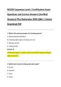 NCCER Carpentry Level 1 Certification Exam  Questions and Correct Answers &lpar;Verified  Answers&rpar; Plus Rationales 2026 Q&A &vert; Instant  Download Pdf