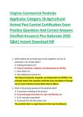 Virginia Commercial Pesticide  Applicator Category 1B Agricultural  Animal Pest Control Certification Exam  Practice Questions And Correct Answers  &lpar;Verified Answers&rpar; Plus Rationale 2026  Q&A&vert; Instant Download Pdf  