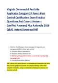 Virginia Commercial Pesticide  Applicator Category 2A Forest Pest  Control Certification Exam Practice  Questions And Correct Answers  &lpar;Verified Answers&rpar; Plus Rationale 2026  Q&A&vert; Instant Download Pdf 