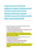 Virginia Commercial Pesticide  Applicator Category 3 Ornamental and  Turf Pest Control Exam Practice  Questions And Correct Answers  &lpar;Verified Answers&rpar; Plus Rationale 2026  Q&A&vert; Instant Download Pdf 
