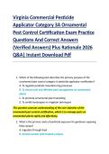 Virginia Commercial Pesticide  Applicator Category 3A Ornamental  Pest Control Certification Exam Practice  Questions And Correct Answers  &lpar;Verified Answers&rpar; Plus Rationale 2026  Q&A&vert; Instant Download Pdf 