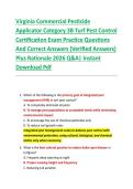 Virginia Commercial Pesticide  Applicator Category 3B Turf Pest Control  Certification Exam Practice Questions  And Correct Answers &lpar;Verified Answers&rpar;  Plus Rationale 2026 Q&A&vert; Instant  Download Pdf 