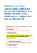Virginia Commercial Pesticide  Applicator Category 6A Right of Way  Pest Control Certification Exam Practice  Questions And Correct Answers  &lpar;Verified Answers&rpar; Plus Rationale 2026  Q&A&vert; Instant Download Pdf 