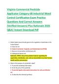 Virginia Commercial Pesticide  Applicator Category 6B Industrial Weed  Control Certification Exam Practice  Questions And Correct Answers  &lpar;Verified Answers&rpar; Plus Rationale 2026  Q&A&vert; Instant Download Pdf 