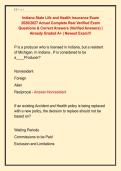 Indiana State Life and Health Insurance Exam  2026&sol;2027 Actual Complete Real Verified Exam  Questions & Correct Answers &lpar;Verified Answers&rpar; &vert;  Already Graded A&plus; &vert; Newest Exam&excl;&excl;&excl; 