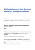 214 Florida Insurance Exam Questions and Correct Answers&vert; Latest Update