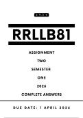 RRLLB81 Assignment 2 Answers - Semester 1 &comma;2026 &vert; Due Date 1 April 2026