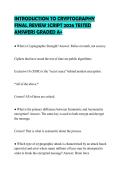 INTRODUCTION TO CRYPTOGRAPHY PRACTICE PAPER 2026 COMPLETE QUESTIONS AND SOLUTIONS GRADED A&plus;
