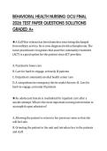 BEHAVIORAL HEALTH NURSING GCU FINAL 2026 TEST PAPER QUESTIONS SOLUTIONS GRADED A&plus;