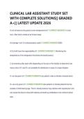 CLINICAL LAB ASSISTANT STUDY SET  WITH COMPLETE SOLUTIONS&vert;&vert; GRADED  A&plus;&vert;&vert; LATEST UPDATE 2026