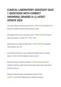 CLINICAL LABORATORY ASSISTANT QUIZ  1 QUESTIONS WITH CORRECT  ANSWERS&vert;&vert; GRADED A&plus;&vert;&vert; LATEST  UPDATE 2026 