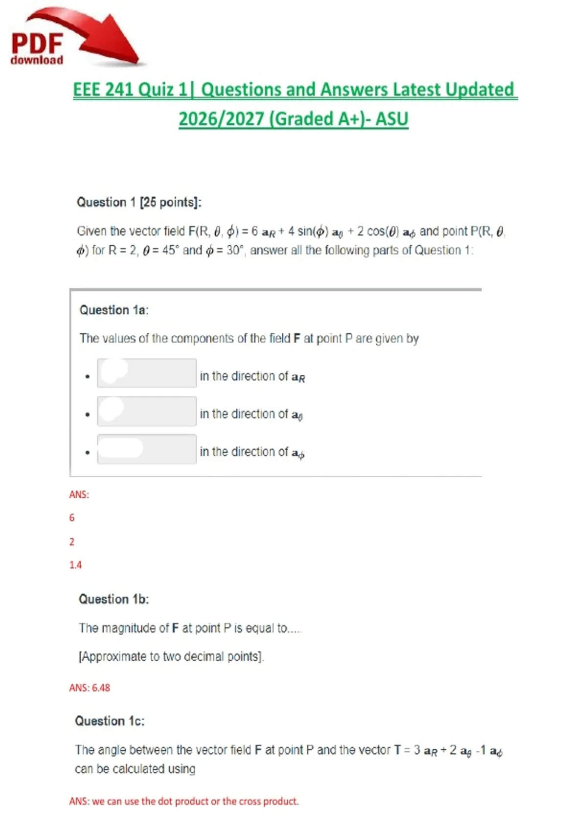EEE 241 Quiz 1| Questions and Answers Latest Updated 2026/2027 (Graded ...