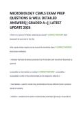 MICROBIOLOGY CSMLS EXAM PREP  QUESTIONS & WELL DETAILED  ANSWERS&vert;&vert; GRADED A&plus;&vert;&vert; LATEST  UPDATE 2026 