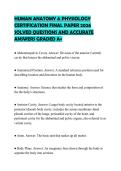 HUMAN ANATOMY & PHYSIOLOGY CERTIFICATION FINAL PAPER 2026 SOLVED QUESTIONS AND ACCURATE ANSWERS GRADED A&plus;