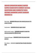 DRIVER OPERATOR MOBILE WATER SUPPLY EXAM WITH CORRECT ACTUAL QUESTIONS AND CORRECTLY WELL DEFINED ANSWERS LATEST ALREADY GRADED A&plus;